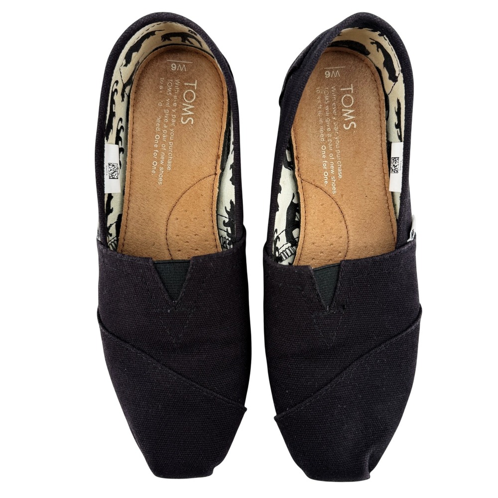 TOMS Black Canvas Classic Alpargata Slip On Shoes Women's Size 6 Comfy Vacation - Picture 3 of 8
